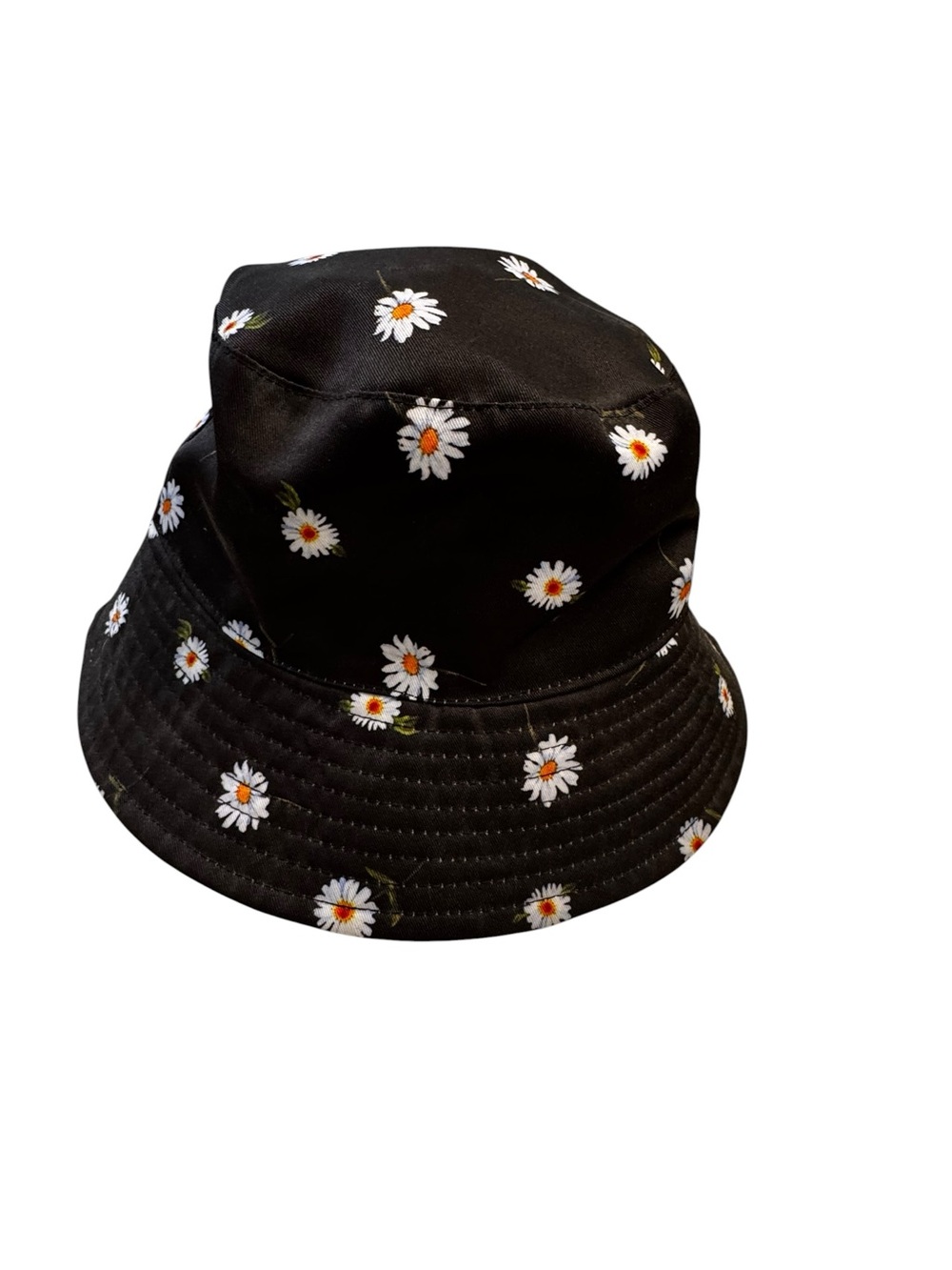 Alice + Olivia Black Bucket Hat with White Daisies